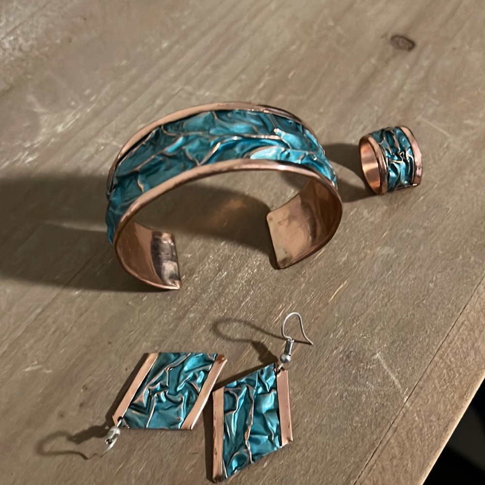 Copper Turquoise Set (Ring, Earrings, and Bangle)